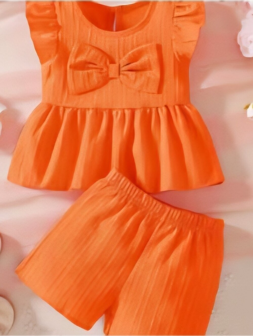 Girl's Bright Orange Two-Piece Set with Bow, Size 2-3Y